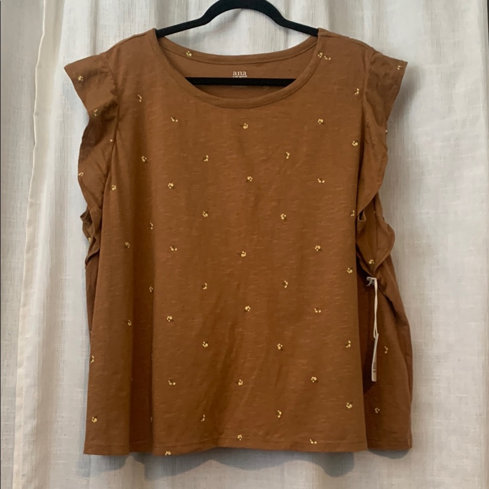 Ana Brown Top w/lil’ yellow flowers  sz 1x